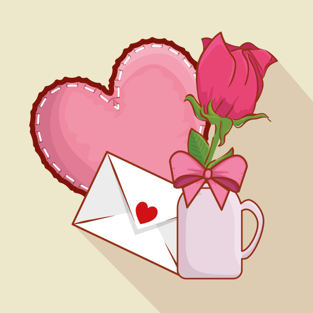 心形的花瓶和爱情卡片里面有玫瑰植物图片下载