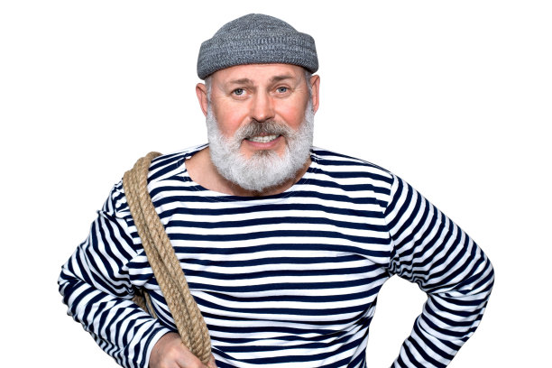 一个穿着条纹背心的快乐的水手肩上挎着一根绳子图片下载