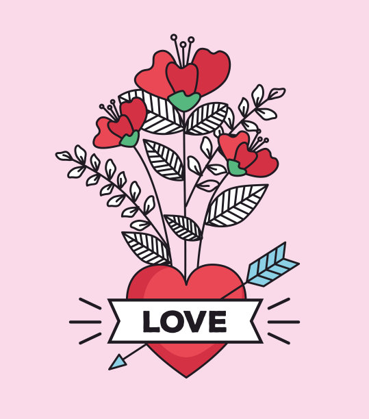 有爱心和鲜花的情人节卡片图片下载