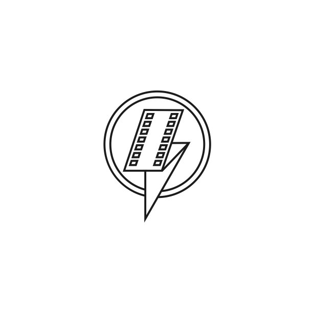 闪电膜带带圈圈框图标设计。折叠的雷电电影插图。简单轮廓样式符号图片下载