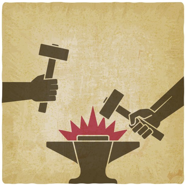 双手与铁锤以上铁砧古董背景图片下载