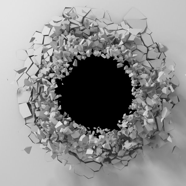 黑暗的破坏在白色的石墙上撕开了一个洞图片下载