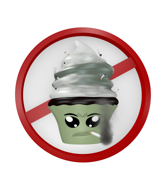 把表情符号当作吸烟纸杯蛋糕，当作禁止吸烟的标志。图片下载