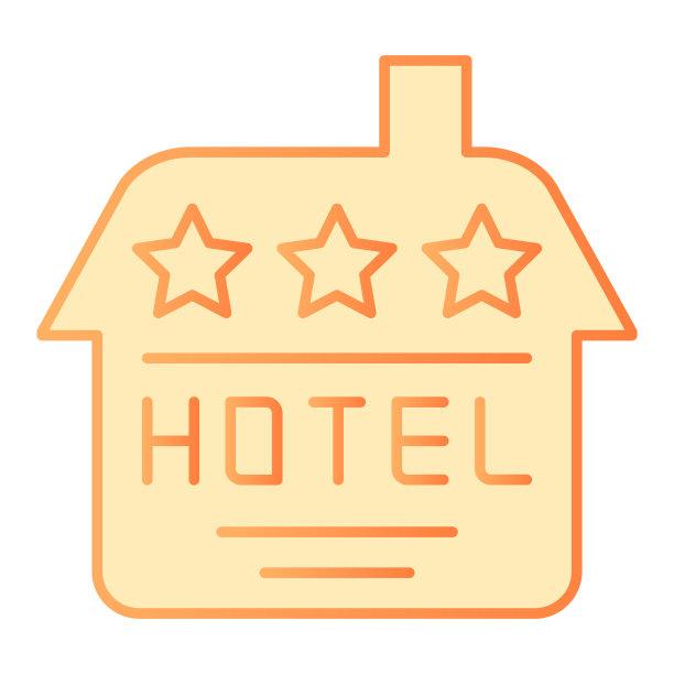 酒店公寓图标。房子橙色图标在时尚的平面风格。建筑渐变风格设计，专为网页和应用设计。Eps 10。图片下载