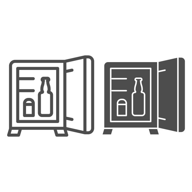 迷你酒吧线和字形图标。酒店冰箱矢量插图孤立在白色。冰箱轮廓风格设计，专为网页和应用。Eps 10。图片下载