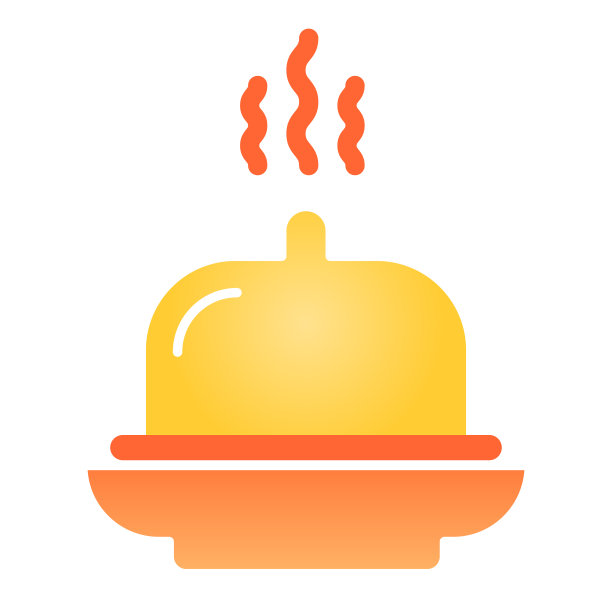 酒店早餐平面图标。盘子的颜色图标在流行的平面风格。托盘渐变风格设计，为网页和应用设计。Eps 10。图片下载