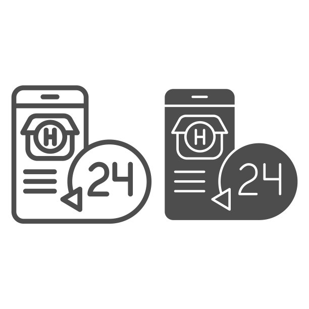 24小时在线预订服务线性图标图片下载