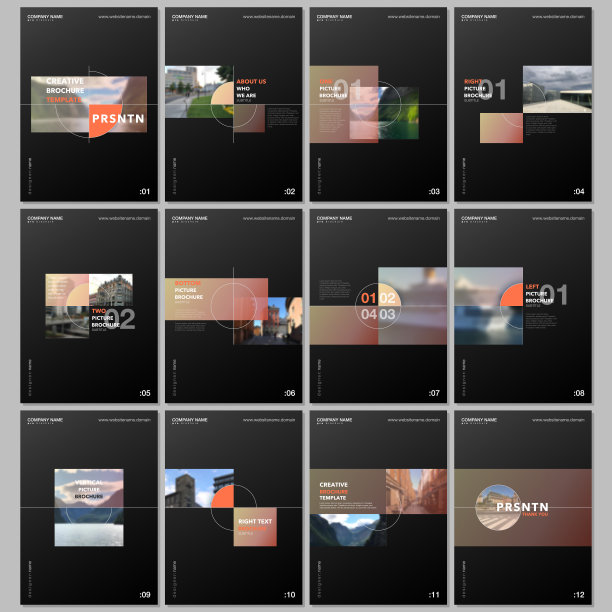 最小的手册模板与彩色渐变矩形和方形形状在黑色的背景。封面设计模板的传单，传单，小册子，报告，演示，广告，杂志。图片下载