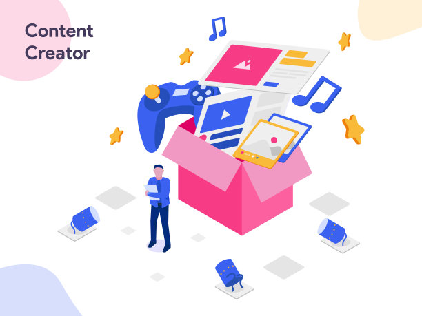 内容创作者插图概念的着陆页面模板。网页设计的等距平面设计理念适用于网站和手机网站。矢量图图片下载