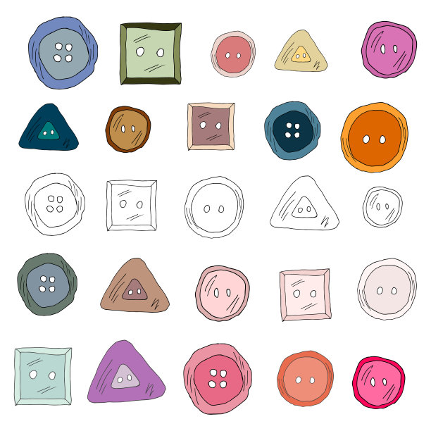 一套彩色的缝纫钮扣。涂鸦手绘插图矢量图片下载