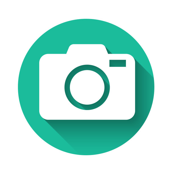 白色照片相机图标孤立与长阴影。与相机图标。绿色圆圈按钮。矢量图图片下载
