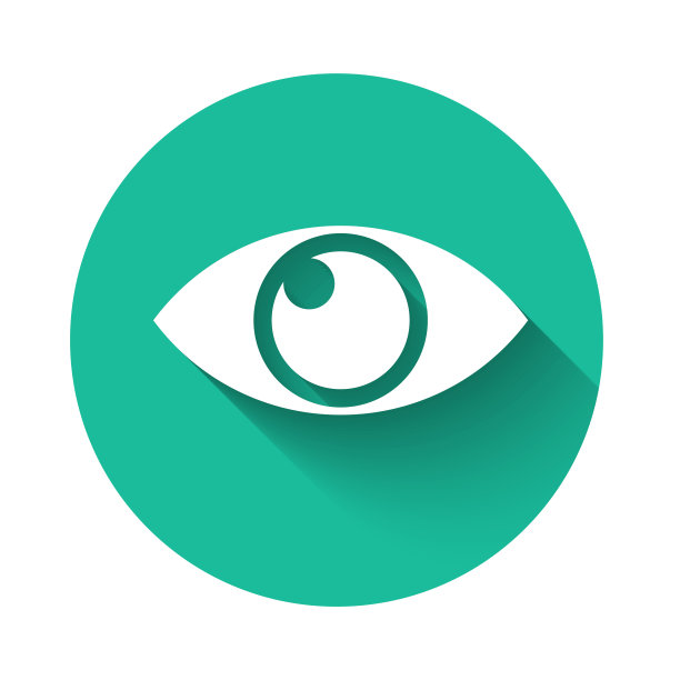 白眼图标孤立与长阴影。绿色圆圈按钮。矢量图图片下载