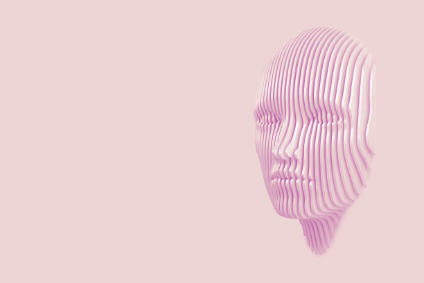 概念形象的女性的头从墙和走出墙。三维演示图片下载