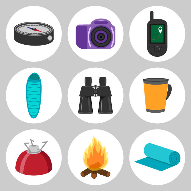 露营设备。图标设置隔离在白色背景。矢量插图。图片下载