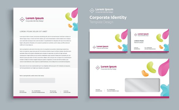 企业企业标识模板设计矢量抽象文具，礼品项目彩色促销纪念品元素。链接数字技术集，图片下载