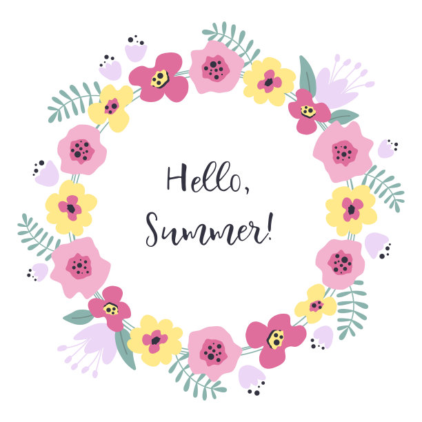 花框架与粉红色和黄色的花在一个白色的背景图片下载