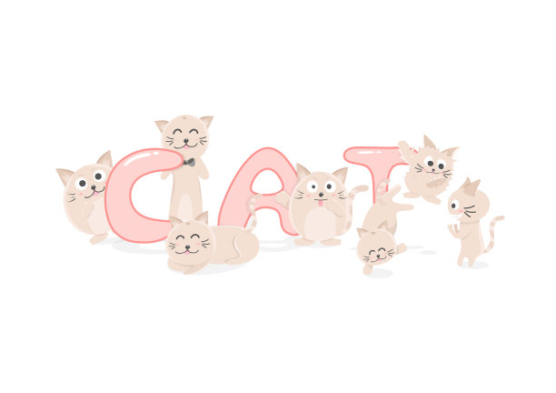 可爱的小猫，可爱的猫卡通矢量，有趣的人物平面设计背景用于儿童壁纸模板图片下载