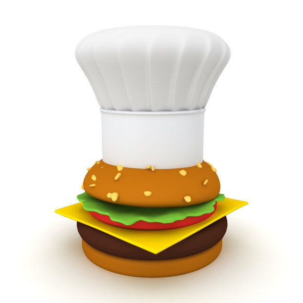 汉堡包的3D渲染与厨师帽顶部图片下载