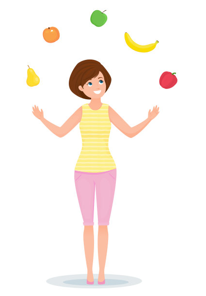 活泼的女孩摆弄着水果和蔬菜。健康的生活方式图片下载