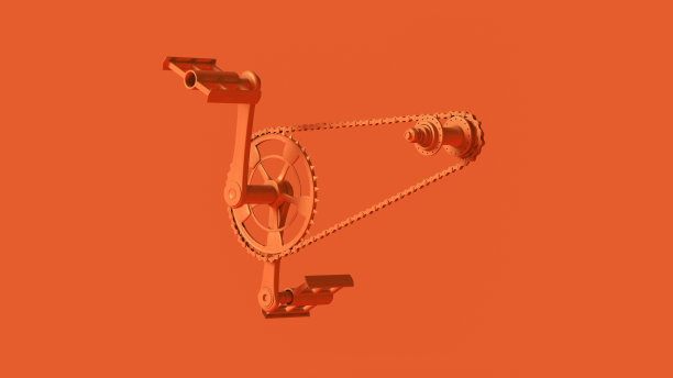 橙色自行车曲柄链一个小贩的侧视图图片下载