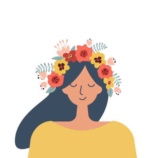 戴着花环的可爱女孩。肖像图片下载