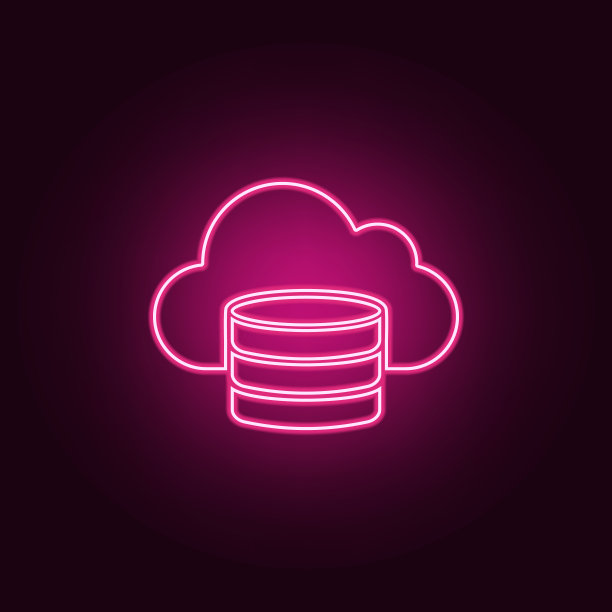 云数据库图标。霓虹风格图标中的Web开发元素。简单的图标为网站，网页设计，移动应用程序，信息图形图片下载