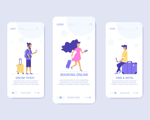 年轻人拿着地图，背着行李。旅游和旅游概念为网站模板，在线预订预订，登陆页面图片下载