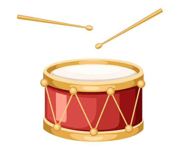 红色的鼓和木制的鼓槌。乐器，鼓机。平面矢量插图孤立在白色背景上图片下载