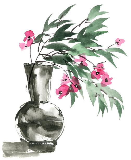 水彩画花瓶中的花图片下载