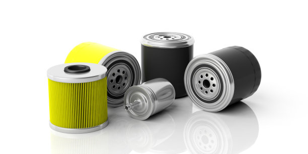 汽车燃油和机油滤清器隔离在白色背景下。三维演示图片下载