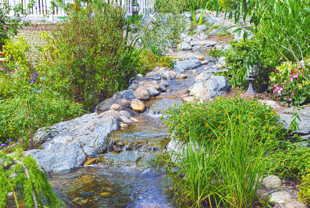 瀑布在夏季城市公园图片下载