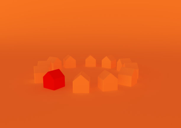 橙色房屋为房地产行业，3d插图图片下载