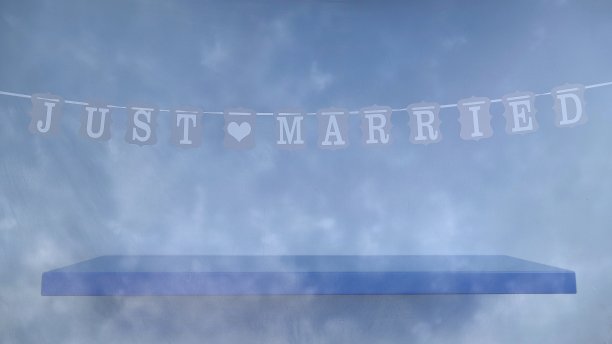 只是在云雾蓝色背景与书架上的文本已婚图片下载