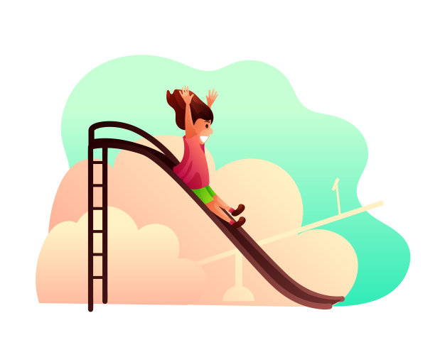 小女孩在儿童幻灯片矢量插图图片下载