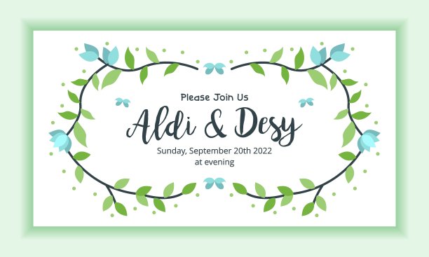 婚礼请柬模板横向景观布局与花卉框架图片下载