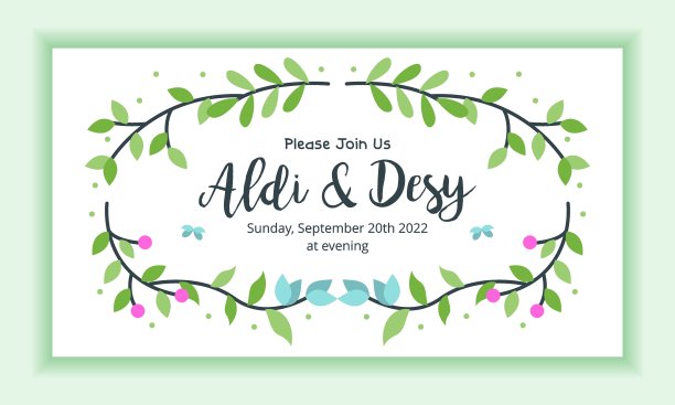 婚礼请柬模板横向景观布局与花卉框架图片下载