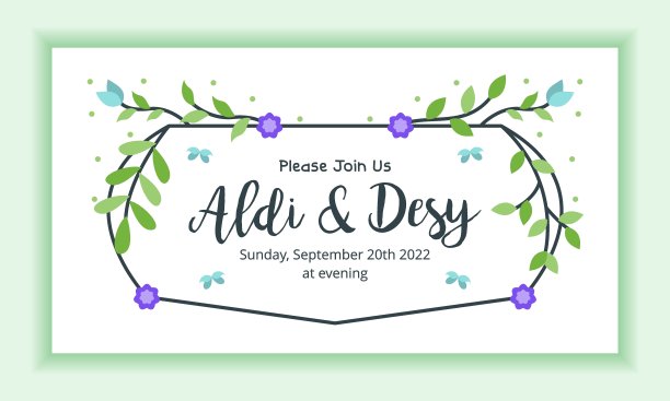 婚礼请柬模板横向景观布局与花卉框架图片下载