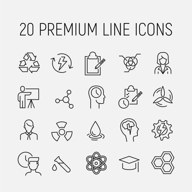 与物理相关的线条图标的简单集合。图片下载