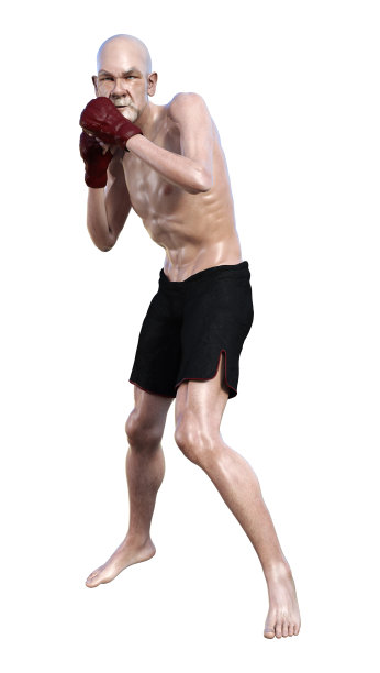 3D插图高级男子拳击在白色图片下载