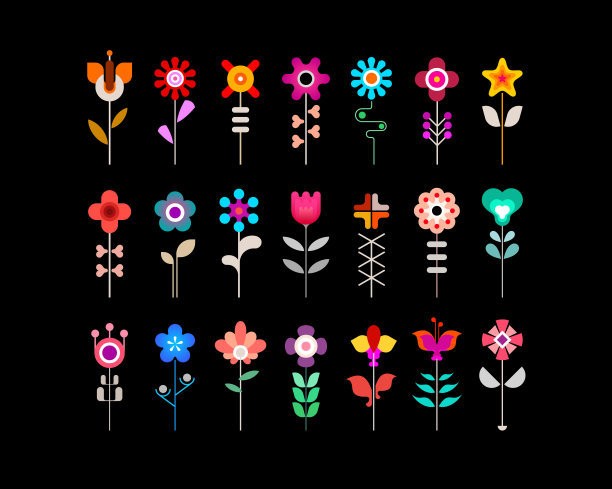 彩色的花矢量图标集图片下载