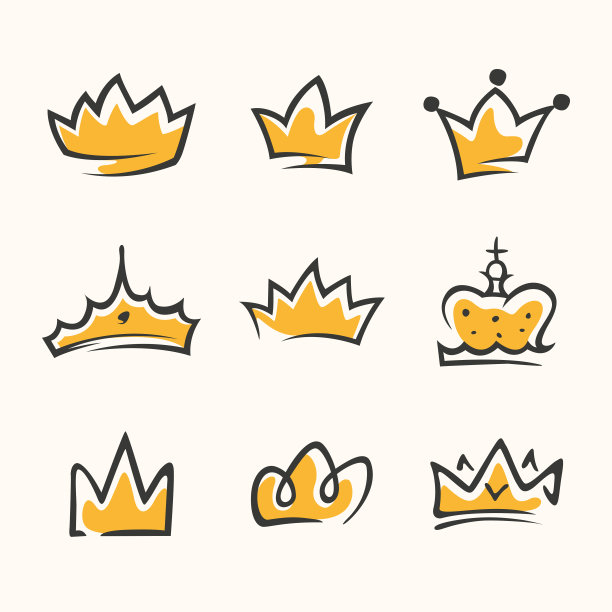 图形现代主义元素手绘。黄金皇冠。孤立在白色背景上。矢量图图片下载