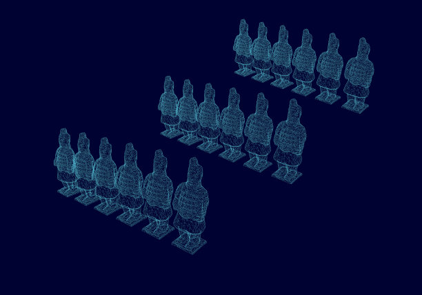与兵马俑的线框设置。3 d。矢量图图片下载