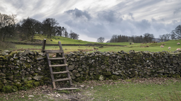 在春天戏剧性的夜晚，英国湖区的Loughrigg Tarn的景观图片图片下载
