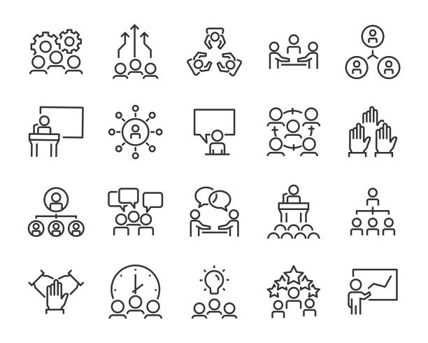 商务人士图标合集，如会议、团队、结构、沟通、成员、小组图片下载