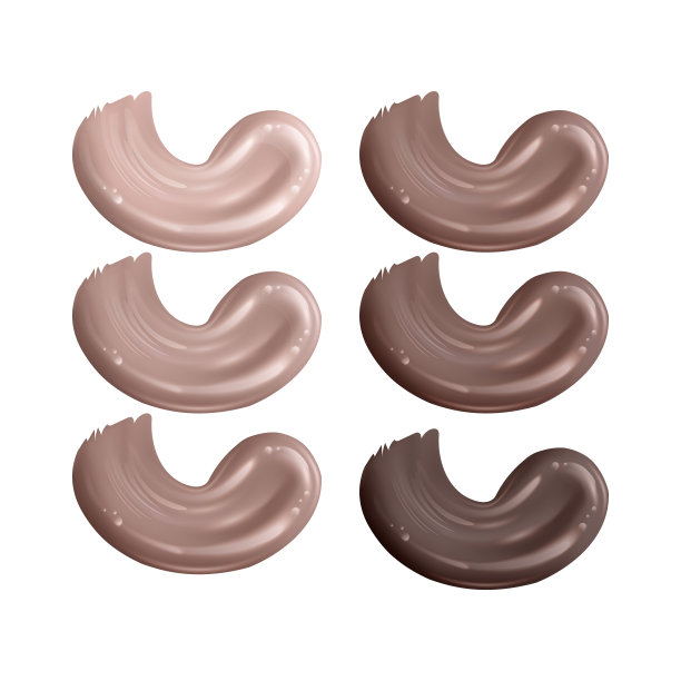 粉底乳状质地，不同肤色涂抹于白底，肤色由浅至深涂抹。图片下载