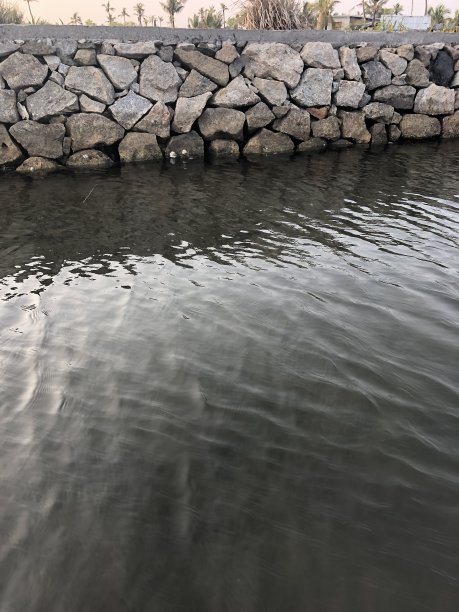 印度喀拉拉邦回水河堤上的石笼防御图片下载
