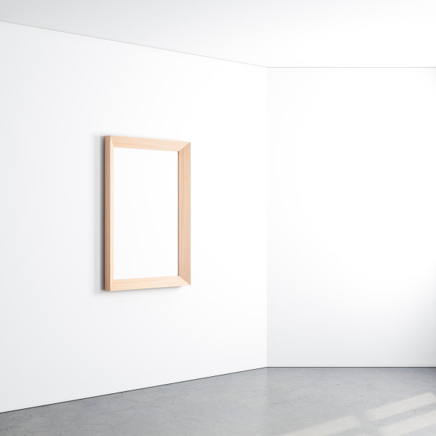 木制框架模型与白色海报帆布挂在白色的墙壁图片下载