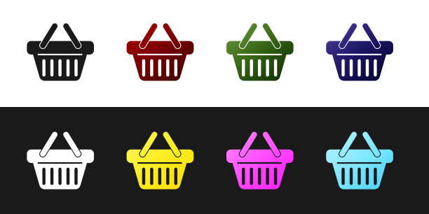 设置购物篮图标孤立的黑白背景。矢量图图片下载