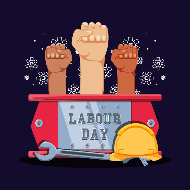 用手握拳和工具庆祝劳动节图片下载