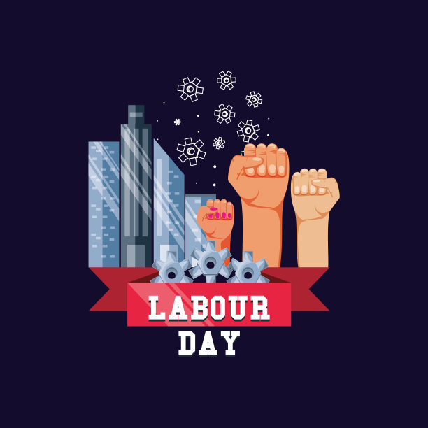 劳动节庆祝手握拳头和城市景观图片下载